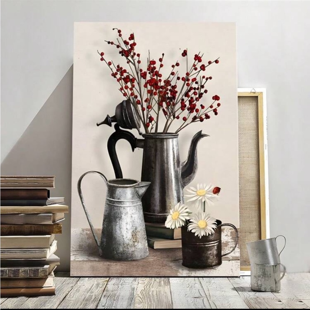 Vintage Metal Pitcher and Teapot Canvas Art